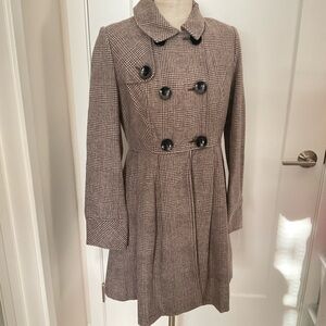 Ben Sherman  Double-Breasted Brown Plaid Houndstooth Coat Size L